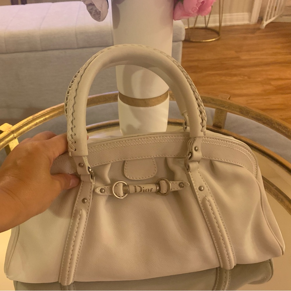 Dior Cream Satchel with Silver Hardware and Structured Design